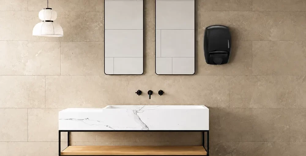 DUO foam soap and paper towel dispenser: cleaner hand washing starts with one dispenser - Duo dispenser for hospitality facilities - Luu