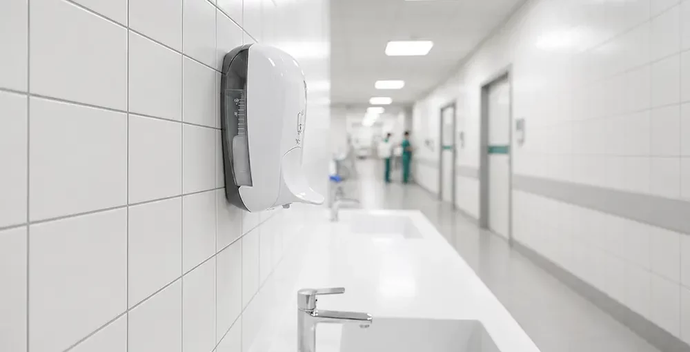 Hospital soap dispenser: Elbow-operated activation, 1,700 doses and easier maintenance - Luu