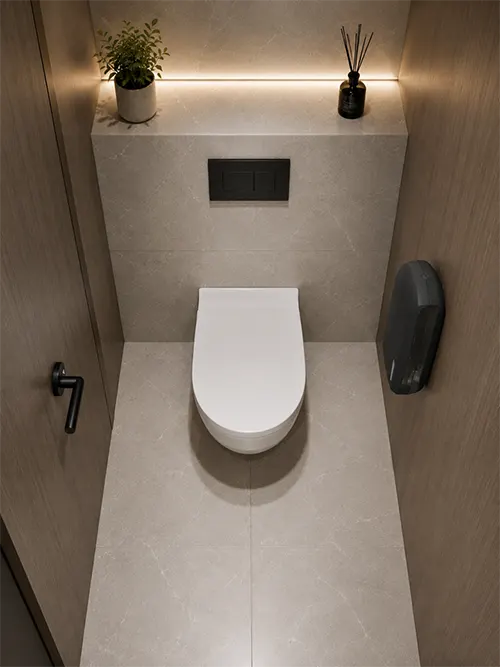 Interfold toilet paper dispenser Transparent bottom that prevents unpleasant surprises in the restroom - Toilet paper dispenser for hospitality facilities - Luu