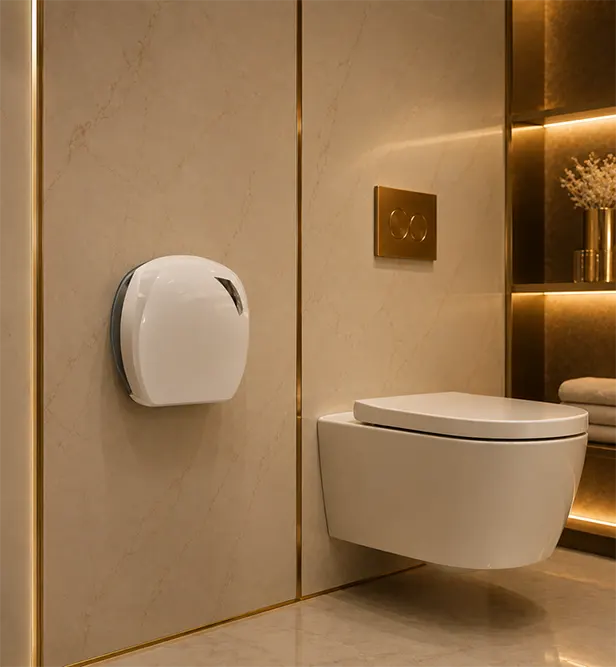 Mini jumbo toilet paper dispenser Fewer refills, more time for what really matters - Toilet paper dispenser - Luu