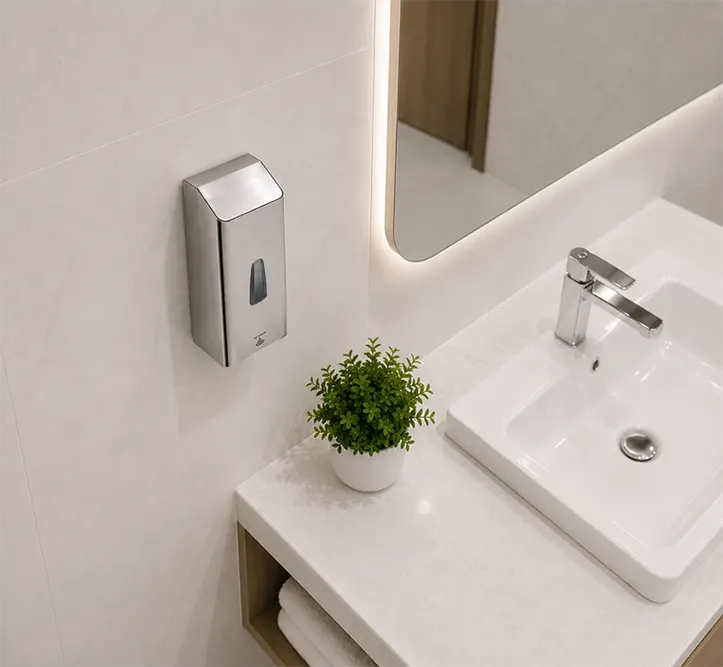 Stainless steel automatic soap dispenser: Precise soap dispensing, touch-free operation - Anti-vandal liquid soap dispenser - Luu
