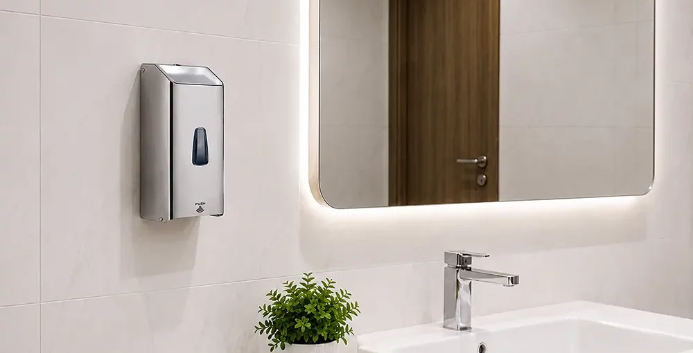 Stainless steel automatic soap dispenser: Precise soap dispensing, touch-free operation - Anti-vandal soap dispenser - Luu