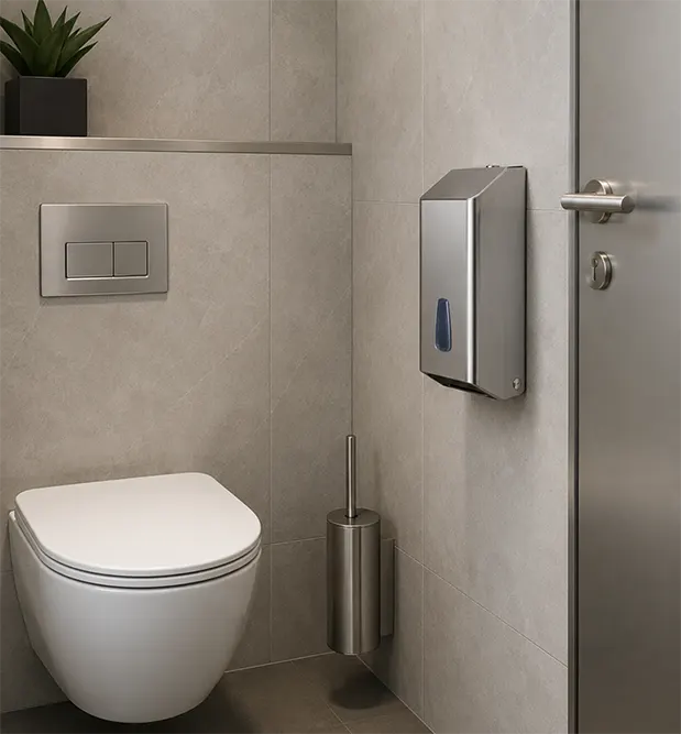 Stainless steel folded toilet paper dispenser: Steel durability in a slim, elegant design - A toilet paper dispenser built to withstand damage - Luu