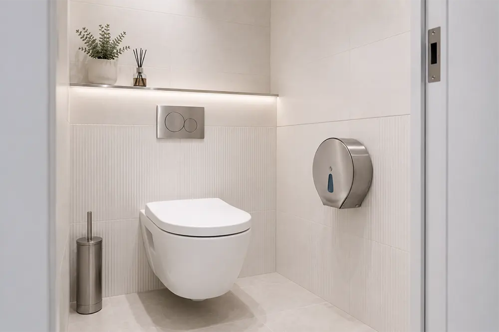 Stainless steel jumbo toilet roll dispenser: Compact durability for everyday commercial use - Indestructible toilet paper dispenser - Luu