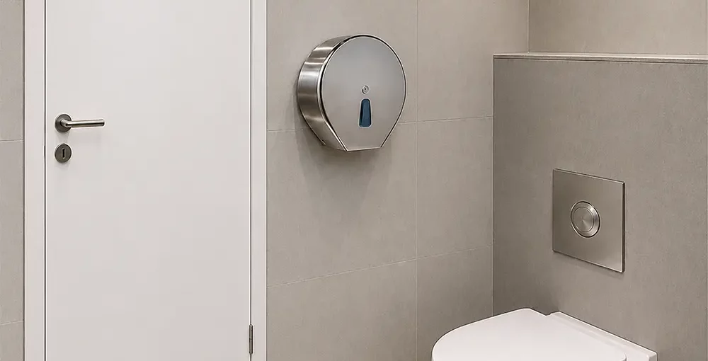 Stainless steel maxi jumbo toilet paper dispenser: durability for 24/7 facilities - Anti-vandal toilet paper dispenser - Luu
