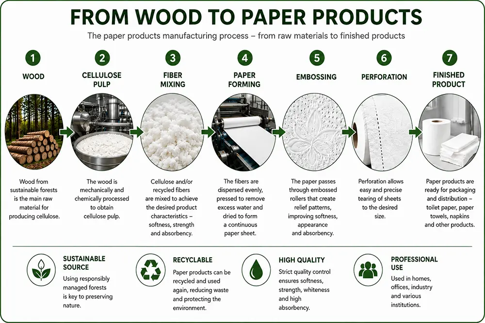 Tissue paper manufacturing process infographic - What is tissue paper made of - Luu