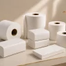 Professional paper products: Toilet paper rolls, paper towels on a beige background - Where to buy paper products online - Luu
