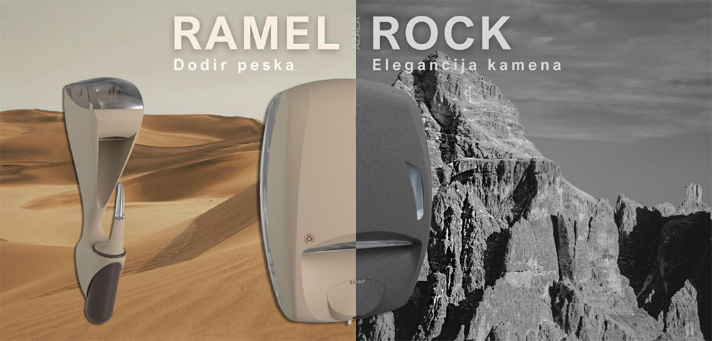 LUU, Ramel i Rock Duo dozatori za tečni sapun,ubrus za ruke,toalet papir i wc četka