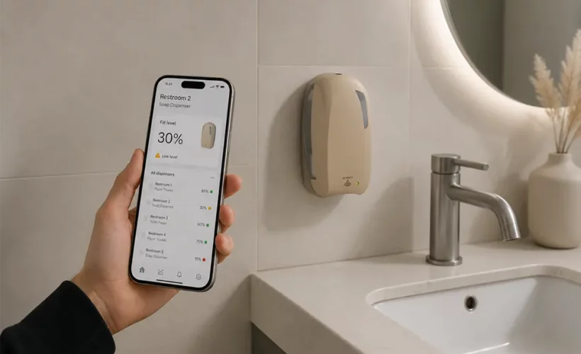 Aplikacija za praćenje nivoa zaliha na dispenzeru sapuna u realnom vremenu - Kako AI i IoT menjaju upravljanje papirnom galanterijom - Luu