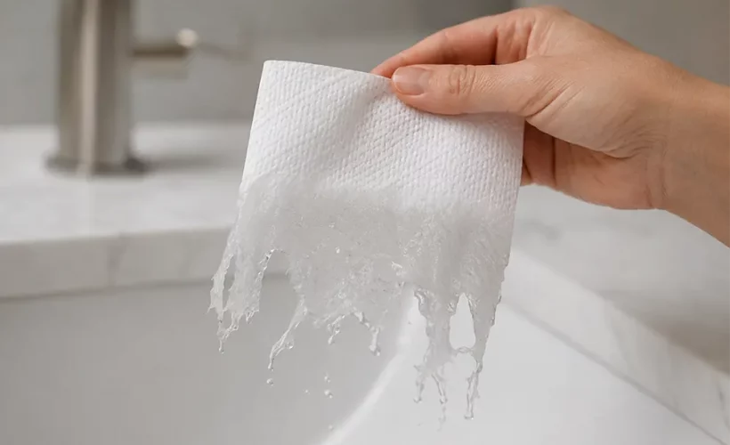 Kako prepoznati loš kvalitet papirnih ubrusa? - Test kvaliteta papirnog ubrusa: cepanje lista pri kvašenju - Luu