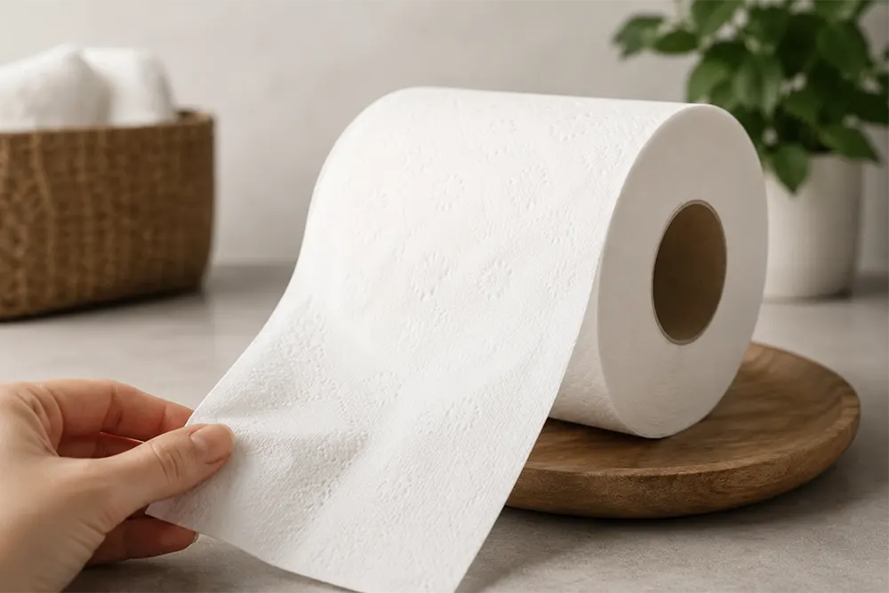 Mekani beli toalet papir na drvenom postolju - Mekoća toalet papira - Luu